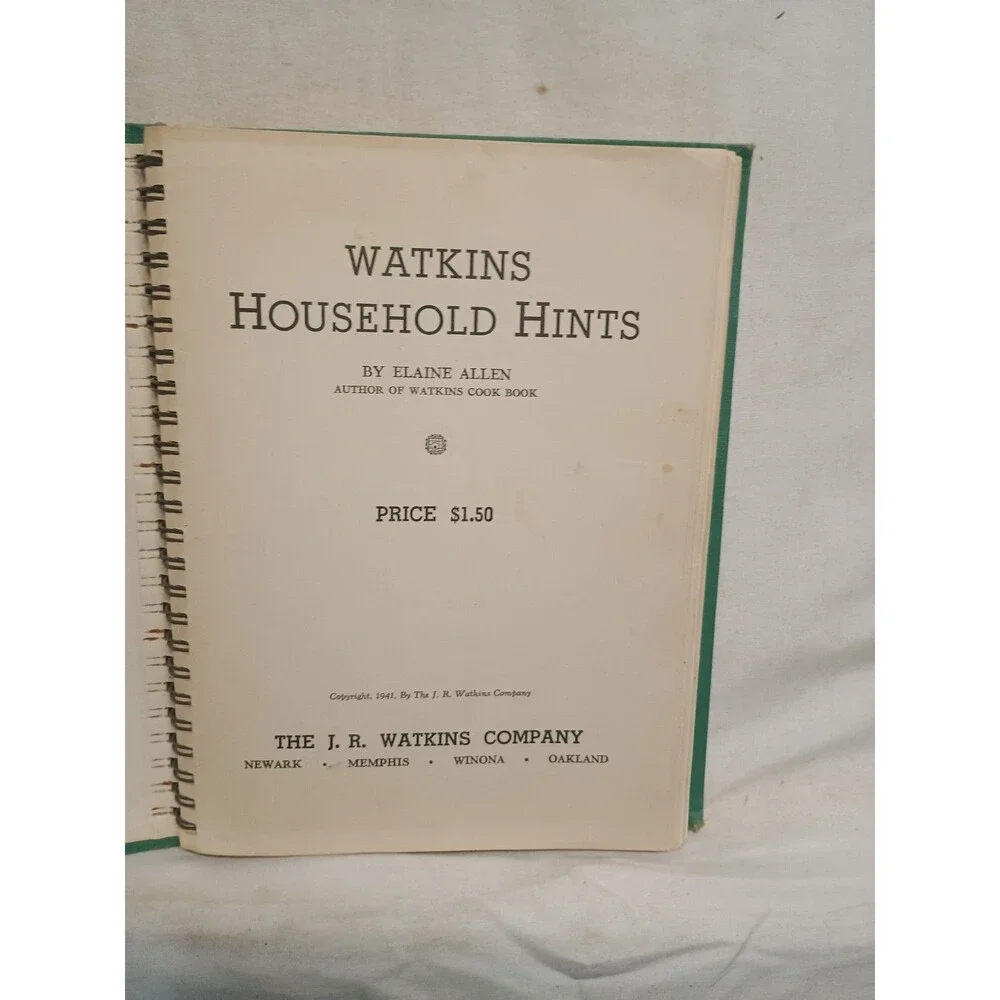 1941 Watkins Household Hints Elaine Allen J.R. Watkins Spiral Bound Vintage
